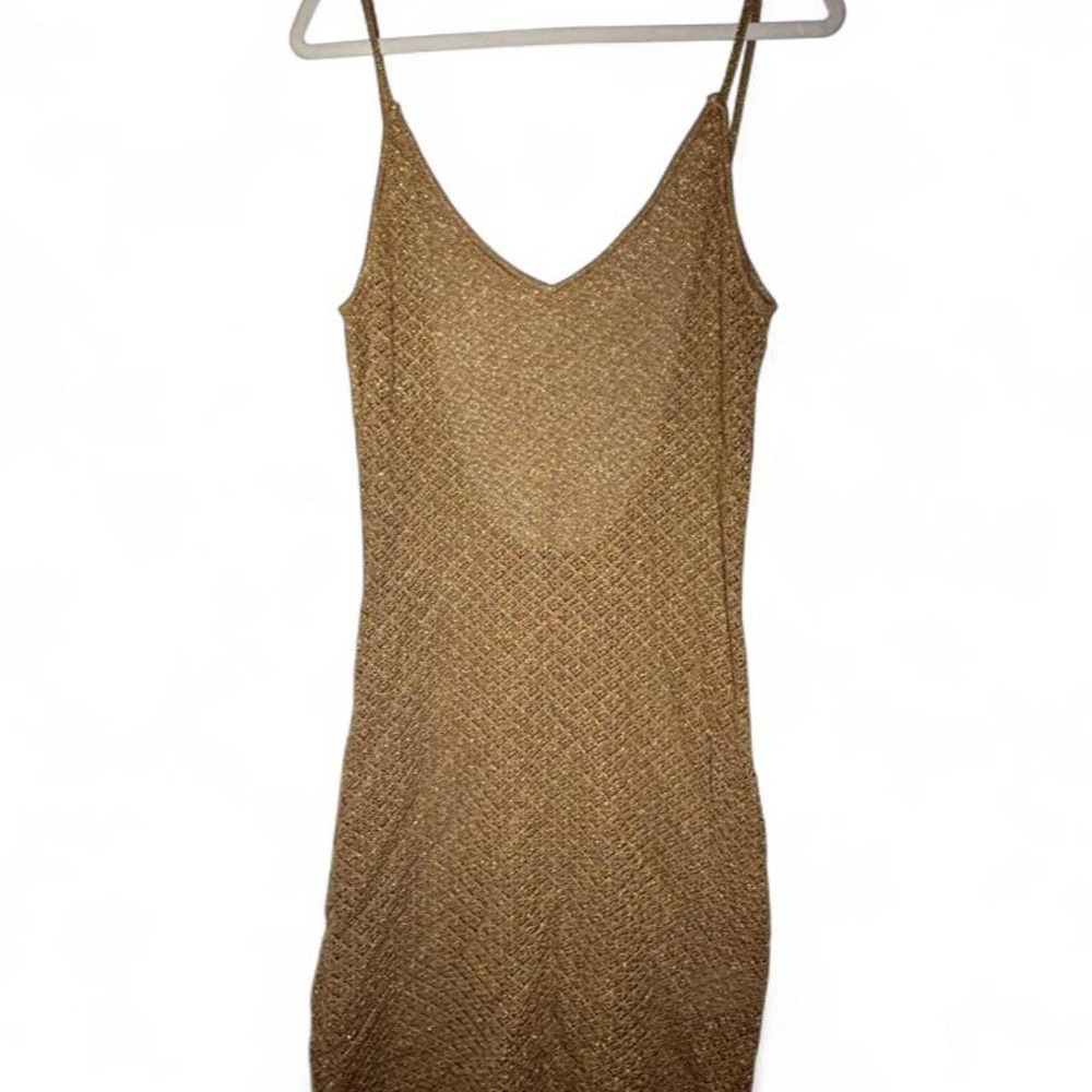White Fox Crochet Gold Low-back Mini Going Out Dress Size L